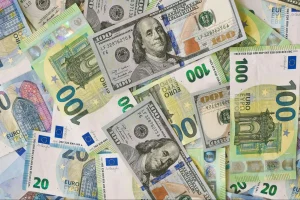 currencies layed out on a table